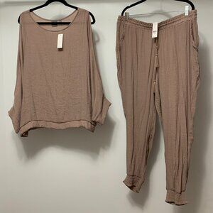 New York & Company (SoHo) Sand Linen Shirt and Jogger Set, XL NWT